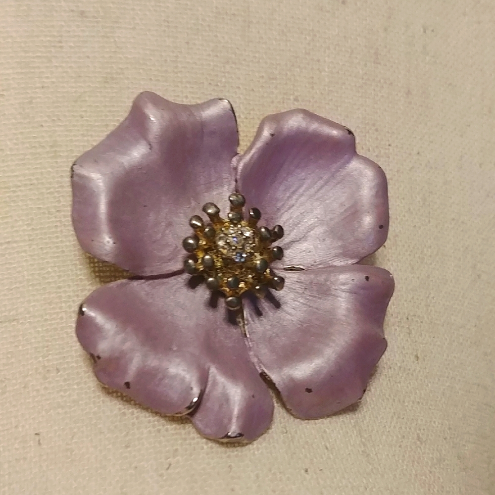 Vintage Purple Flower Brooch Convertible with Necklace Loop